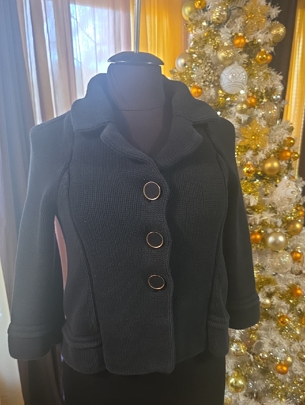 Banana Republic Black Knit Blazer with Gold-Trim Buttons